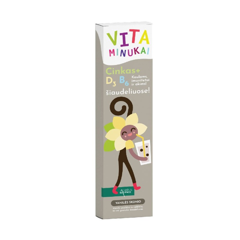 Vitaminukai, vitaminizuoti šiaudeliai su cinku, vit. D3 ir B6 vaikams, 10 vnt.