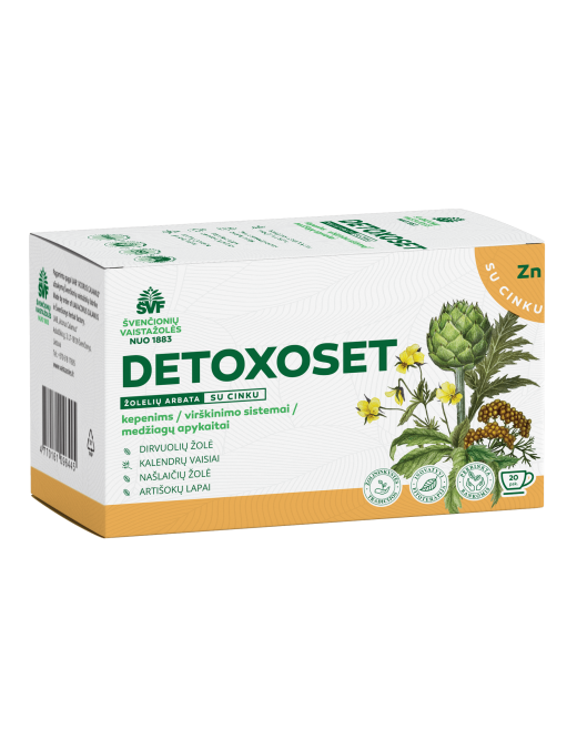 Detoxoset, žolelių arbata, su cinku, kepenims / virškinimo sistemai / medžiagų apykaitai, Švenčionių vaistažolės, 20 pak.