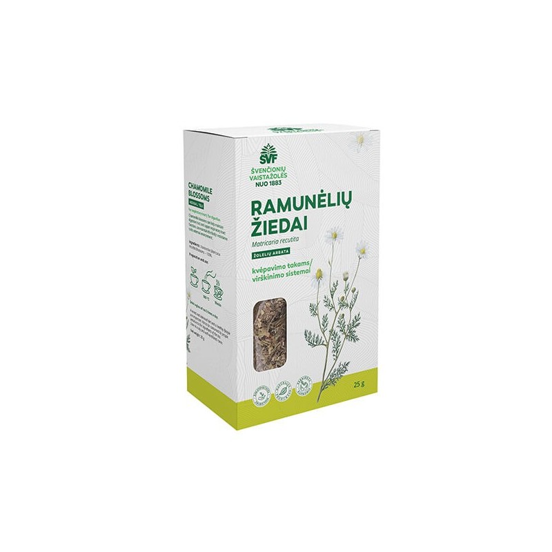 Ramunėlių žiedai, žolelių arbata, kvėpavimo takams/ virškinimo sistemai Švenčionių vaistažolės, 25 g
