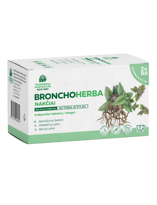 Bronchoherba nakčiai, žolelių arbata, su cinku ir vit.B6, Švenčionių vaistažolės, 20 pakelių