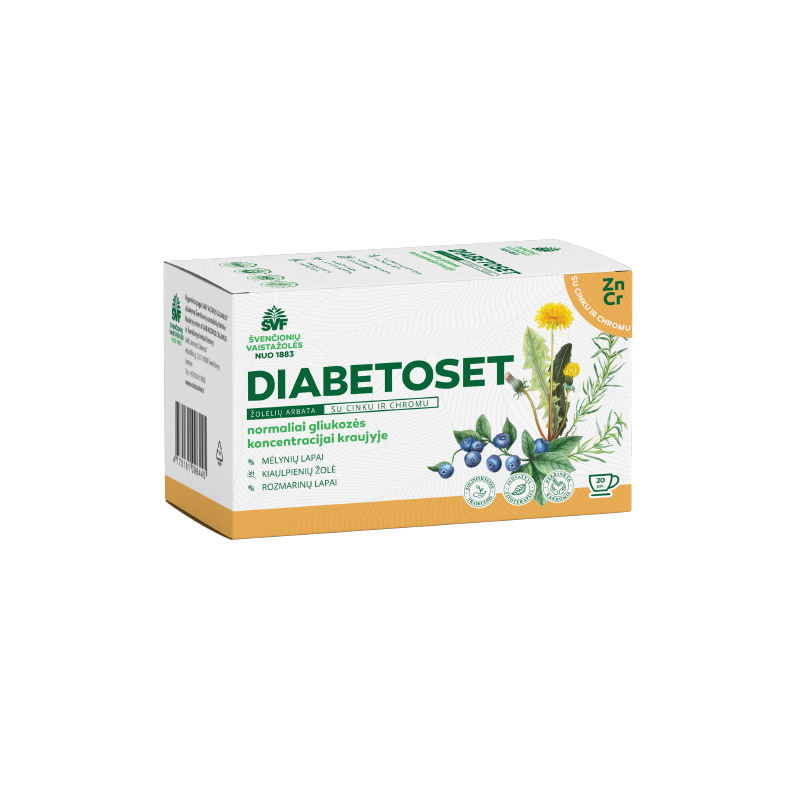 Diabetoset, žolelių arbata, su cinku ir chromu, Švenčionių vaistažolės, 20 pak.