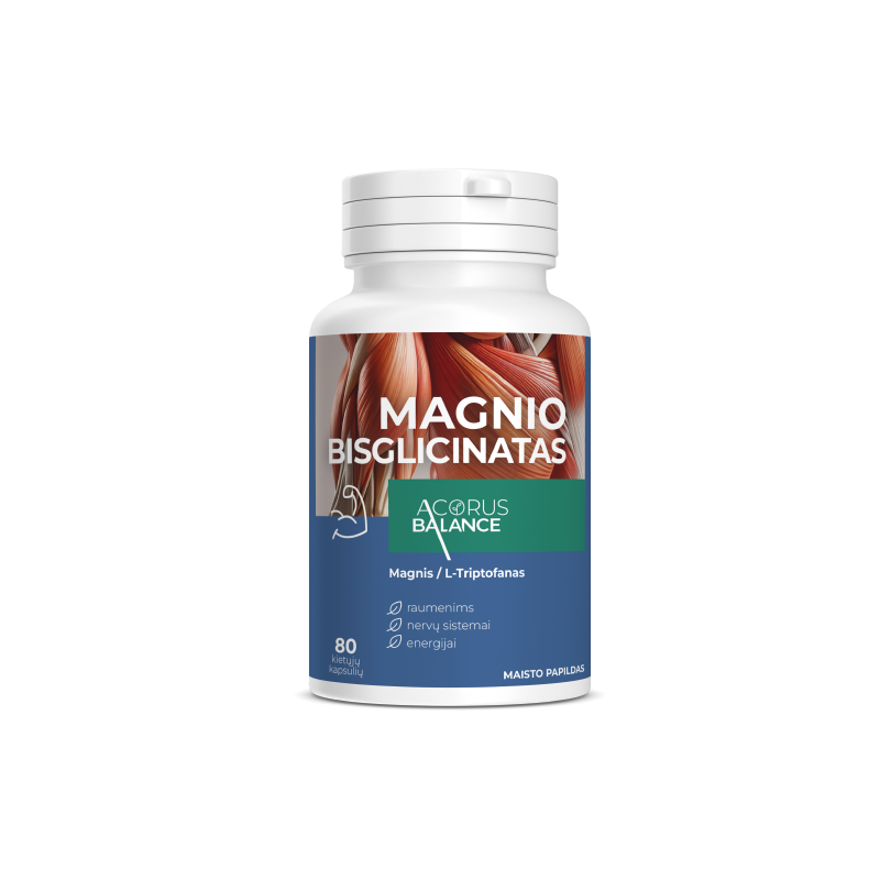 Magnio bisglicinatas, raumenims / nervų sistemai/ energijai, Acorus Balance, 80 kaps.