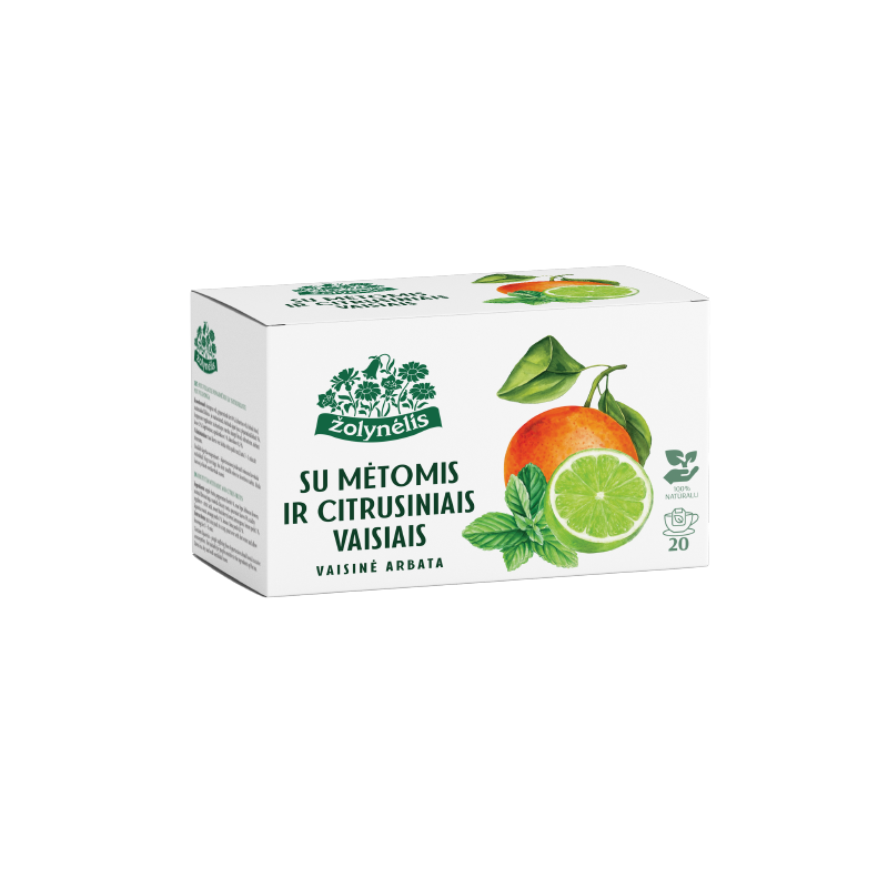 Vaisinė arbata su mėtomis ir citrusiniais vaisiais, Žolynėlis, 20 pakelių