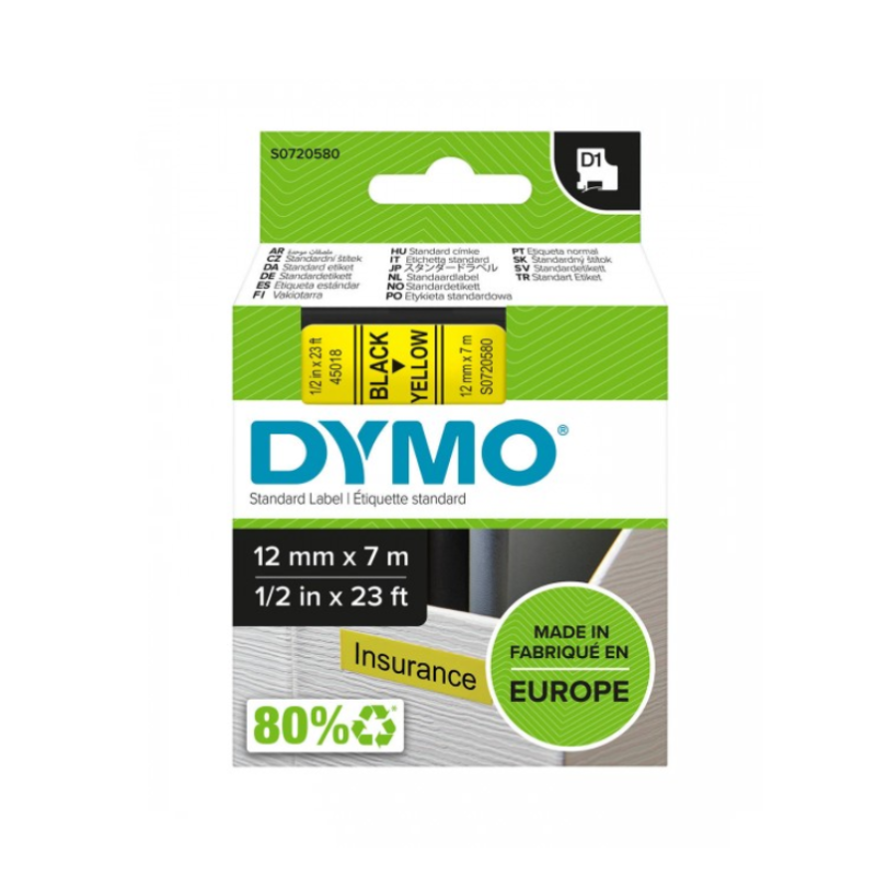 Juostelė DYMO D1 12mmx7m juoda/geltona S0720580