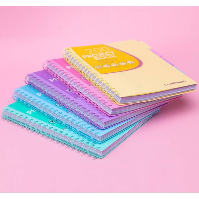 Studento knyga su spirale COOLPACK A4 200 puslapių/100 lapų, 5 skirtukai, langeliais, violetinė