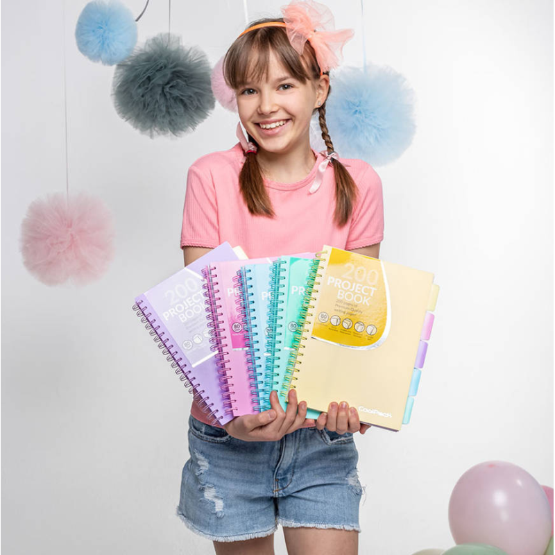 Studento knyga su spirale COOLPACK A4 200 puslapių/100 lapų, 5 skirtukai, langeliais, violetinė