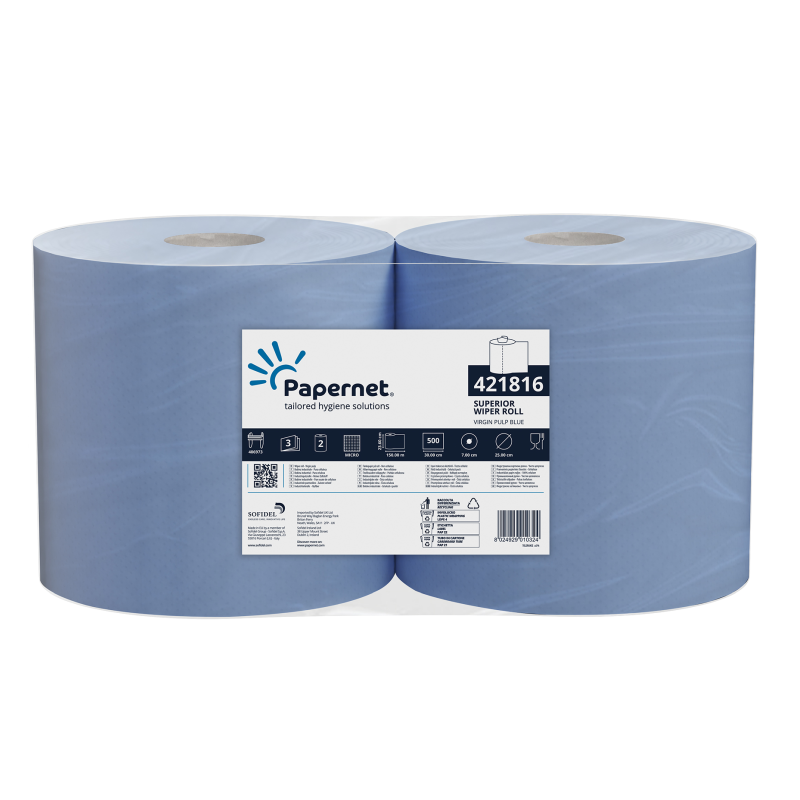 Pramoninis valomasis pop. rulone PAPERNET 3sl., 150m 23,6x30x25cm, mėlynas 1vnt.( įp.2 )