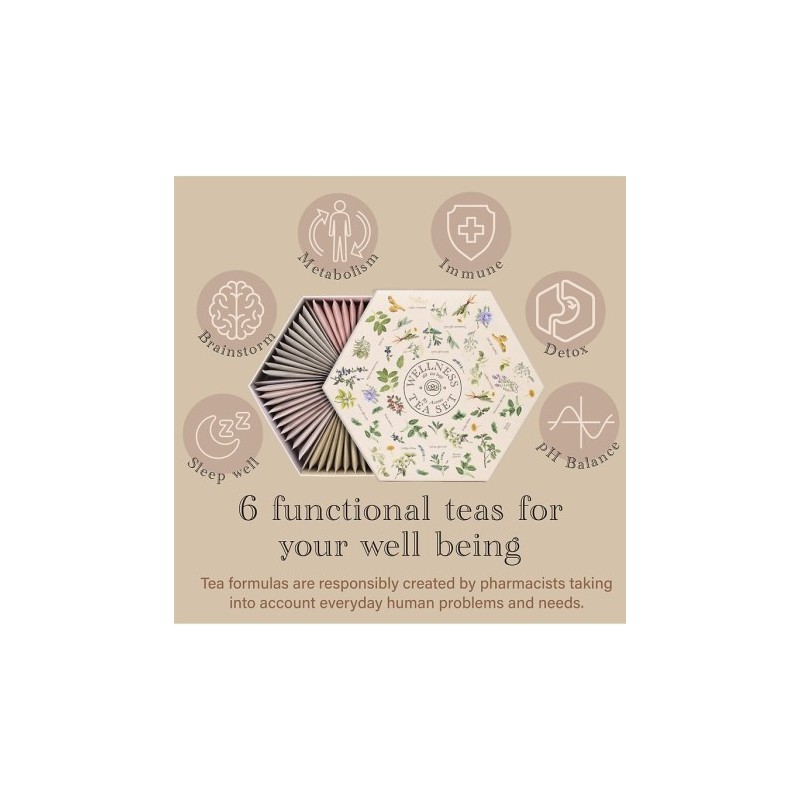 Wellness tea selection, Acorus, 60 tea bags, 6 flavours