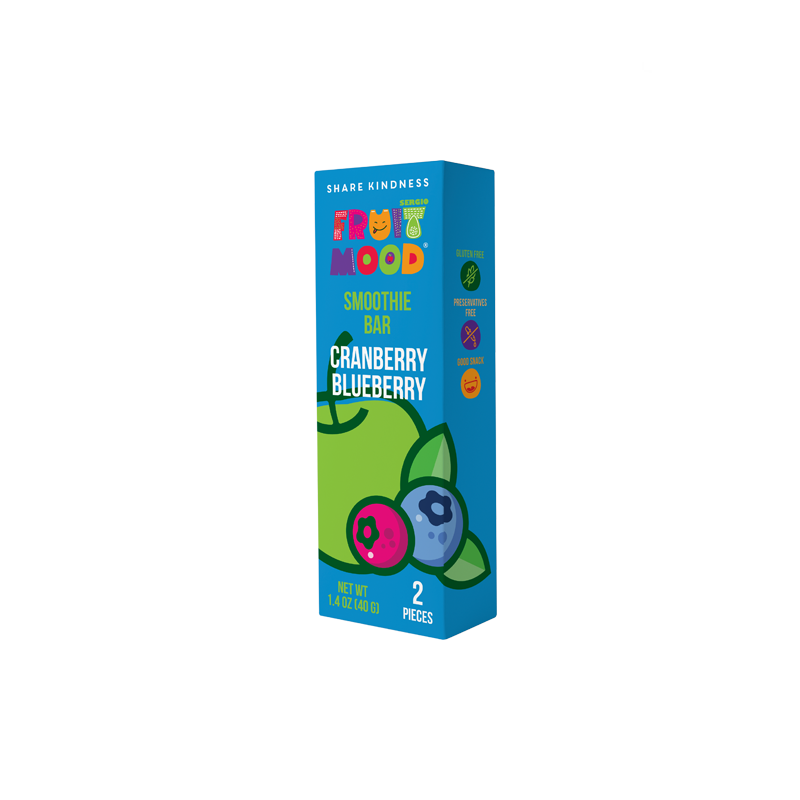 Vaisių batonėliai su spanguolėmis - mėlynėmis, FruitMood, (draugų pakuotė), 40 g