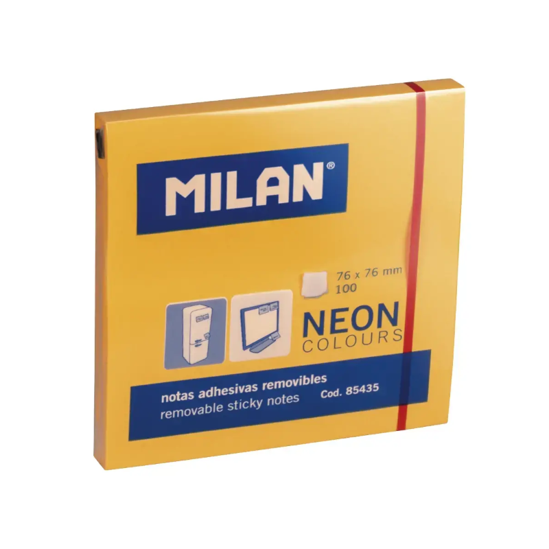 Lipnūs lapeliai MILAN NEON 76x76mm oranžinės spalvos, 100 lapelių