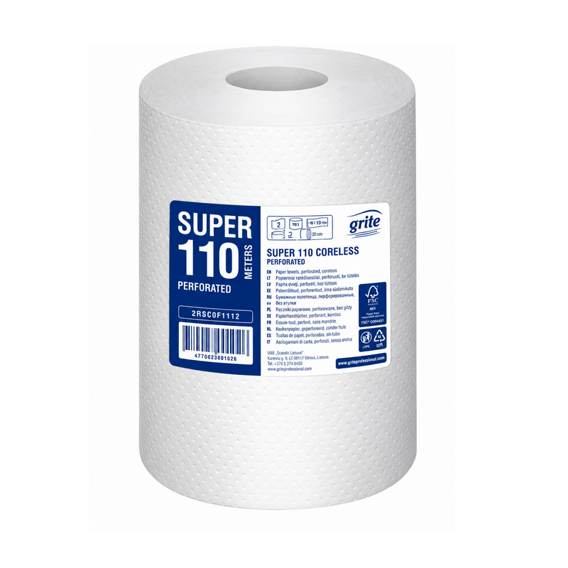 Popieriniai rankšluosčiai rulone GRITE SUPER 110 CORELESS įp.12