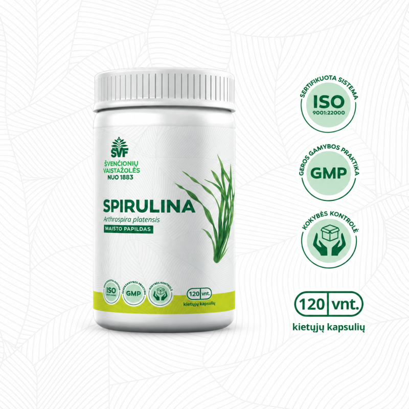 Spirulina, maisto papildas kapsulėse, Švenčionių vaistažolės, 120 vnt.  | Onelife.lt