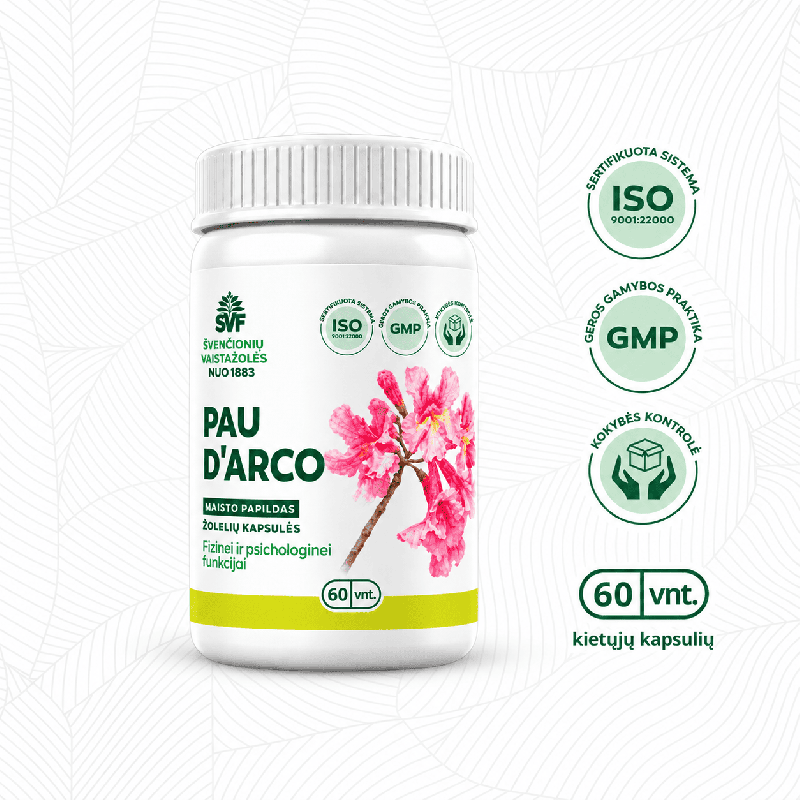 Pau D'arco, food supplement in capsules, Švenčionių vaistažolės, 60 capsules