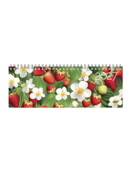 Horizontalus stalo kalendorius MEMO CARD STRAWBERRIES 2027m., laminuoto kartono viršeliu