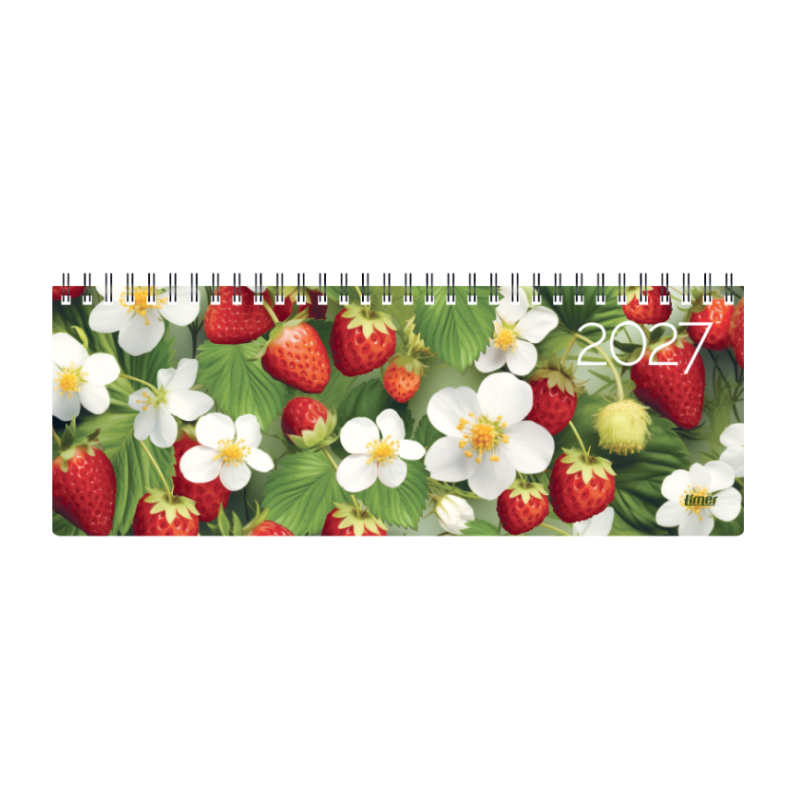 Horizontalus stalo kalendorius MEMO CARD STRAWBERRIES 2027m., laminuoto kartono viršeliu