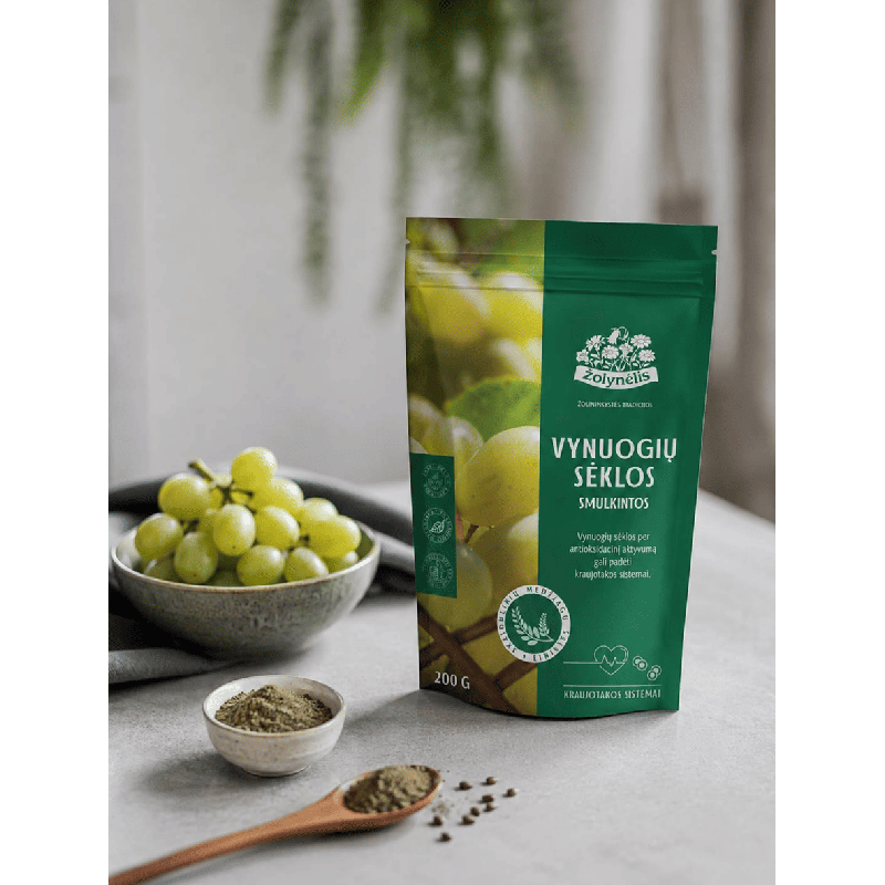 Vynuogių sėklos smulkintos, kraujotakos sistemai, Žolynėlis, 200 g