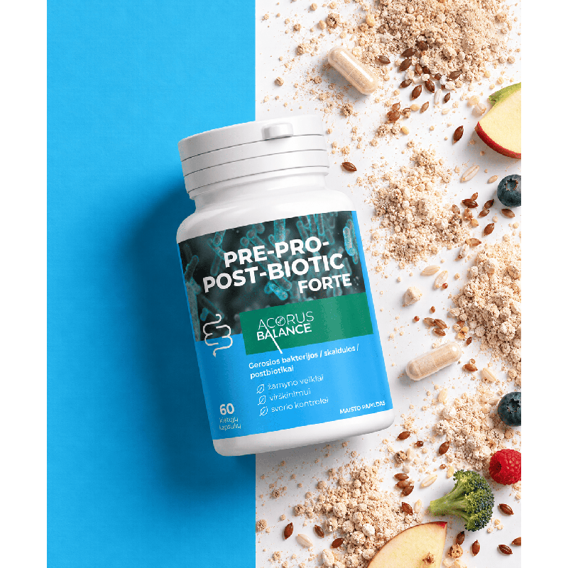 Pre-Pro-Post-Biotic forte, gerosios bakterijos, virškinimui, Acorus Balance, 60 vnt.