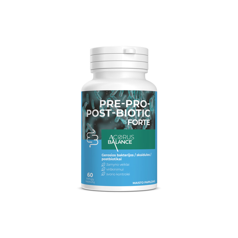 Pre-Pro-Post-Biotic forte, gerosios bakterijos, virškinimui, Acorus Balance, 60 vnt.
