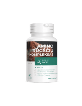 Amino rūgščių kompleksas BCAA+EAA, baltymų sintezei, Acorus Balance, 80 kaps.