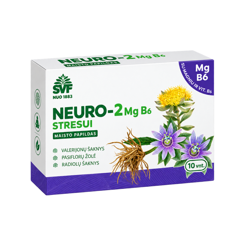 Kapsulės Neuro-2 stresui MG B6, Švenčionių vaistažolės, N10