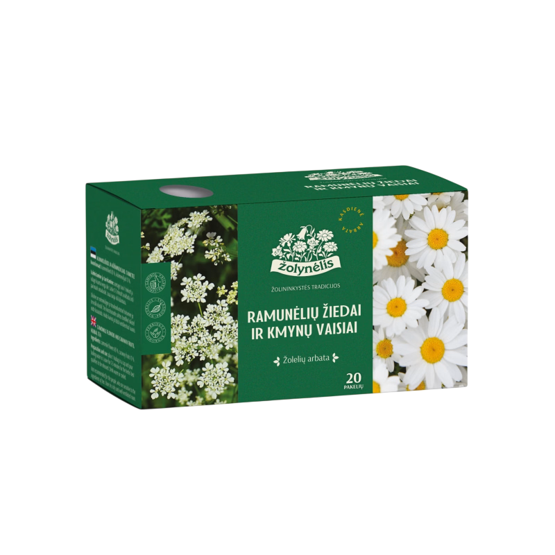 Chamomile flowers and caraway seeds, herbal tea, Žolynėlis, 20 tea bags