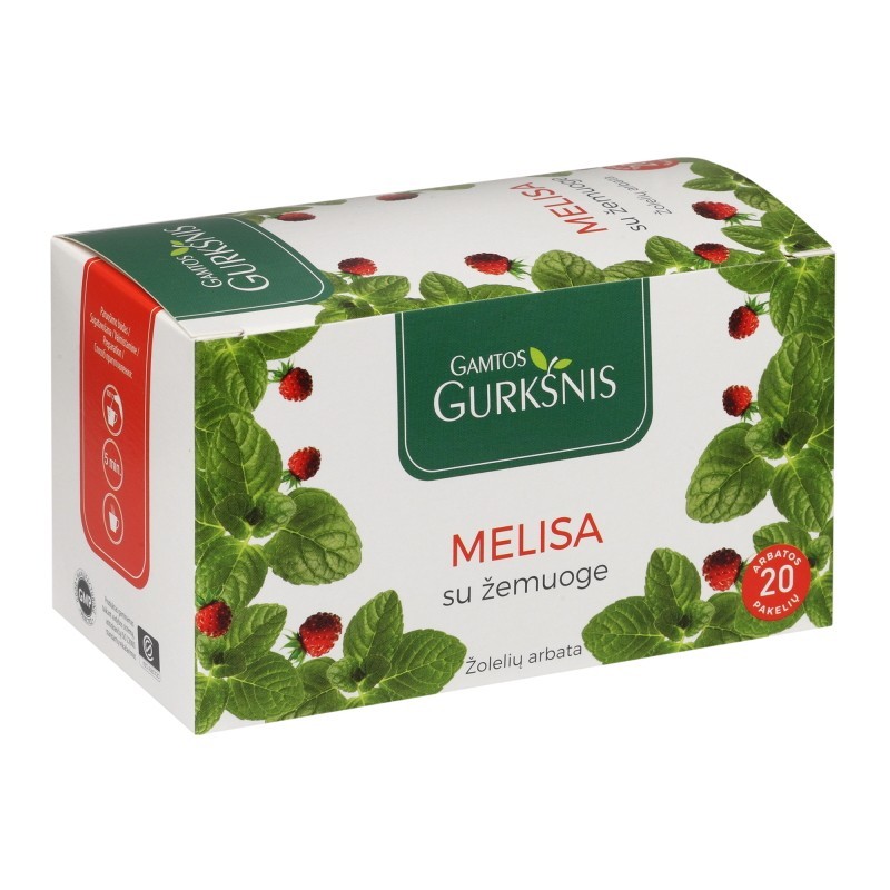 Lemon balm with wild strawberry herbal tea, Gamtos Gurkšnis, 20 tea bags
