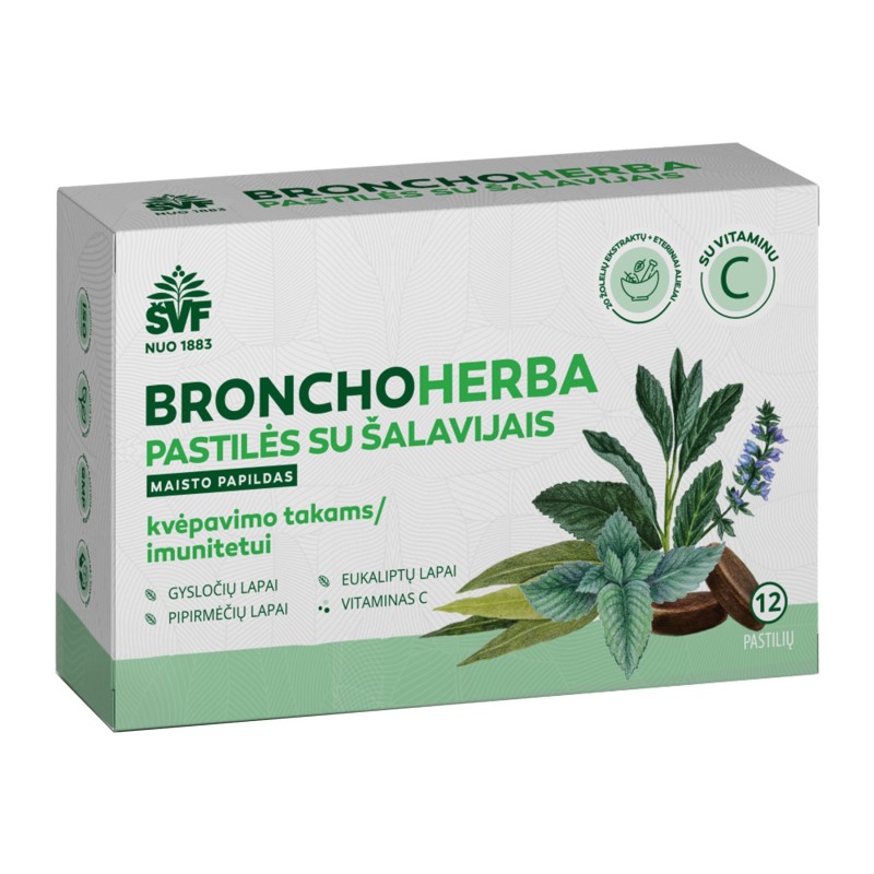 Pastilės Bronchoherba su šalavijais ŠVF, 12vnt.