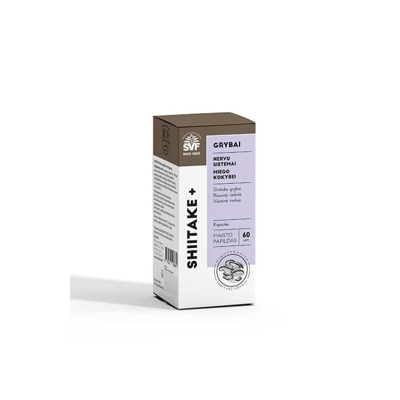 SHIITAKE+, grybai, maisto papildai nervams, miegui, 60 vnt.