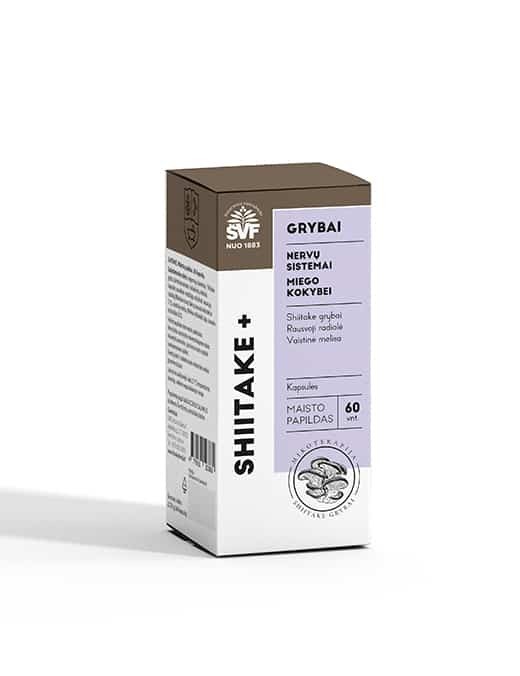 SHIITAKE+, grybai, maisto papildai nervams, miegui, 60 vnt.