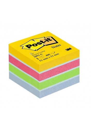 Lipnūs lapeliai 3M POST-IT kubas MINI 51x51mm, 400vnt, neoninių sp.