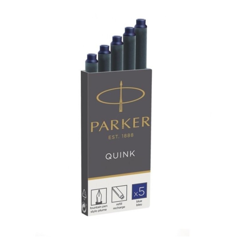 Rašalo kapsulės PARKER QUINK ilgos, mėlynos sp. 5vnt