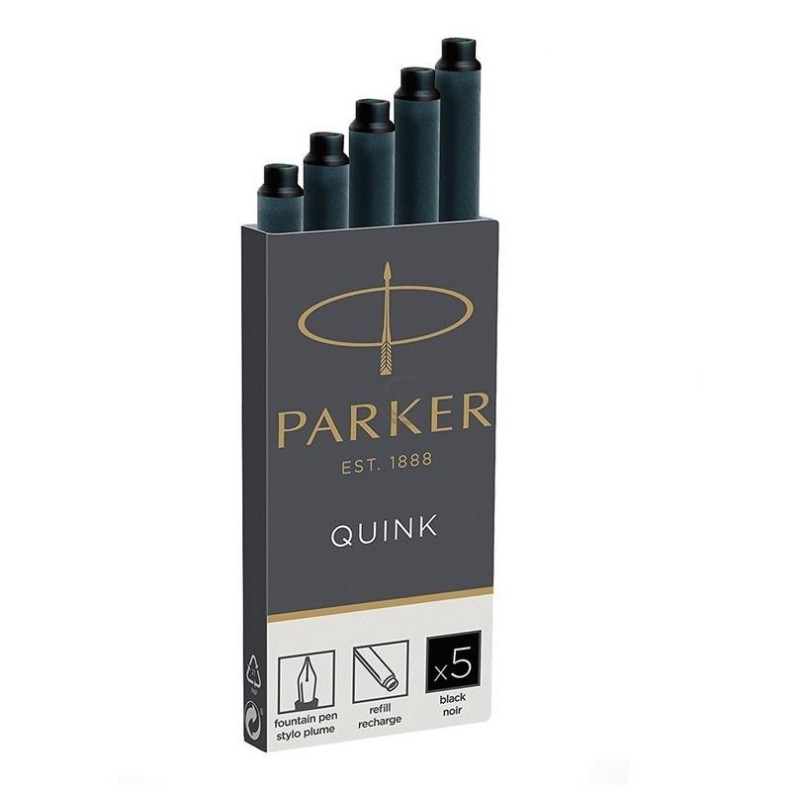 Rašalo kapsulės PARKER QUINK ilgos, juodos sp. 5vnt