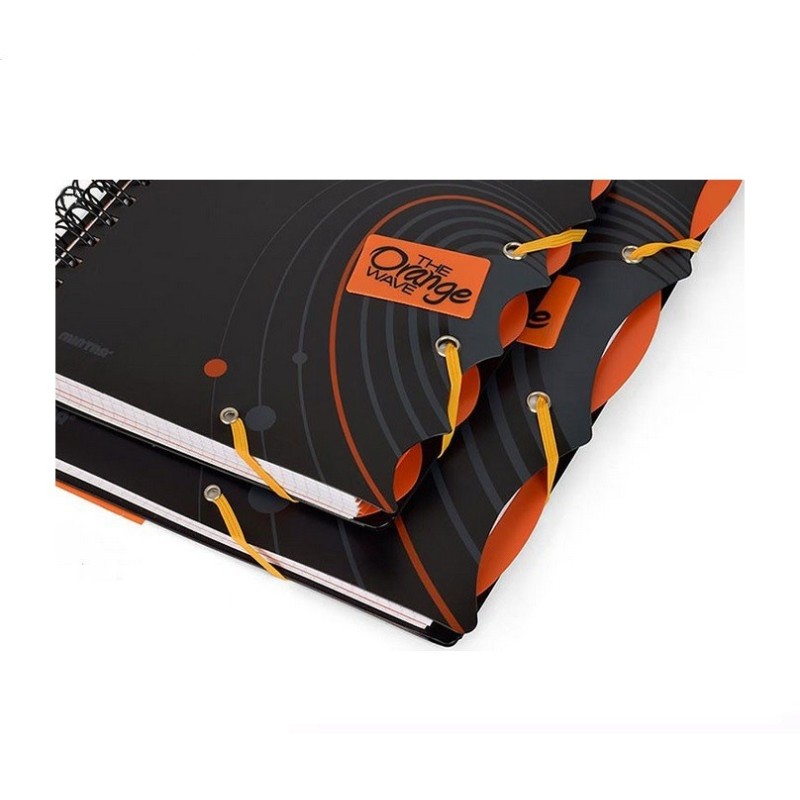 Sąsiuvinis tvirtu viršeliu su spirale ORANGE, 2 skirtukais A5/90l.