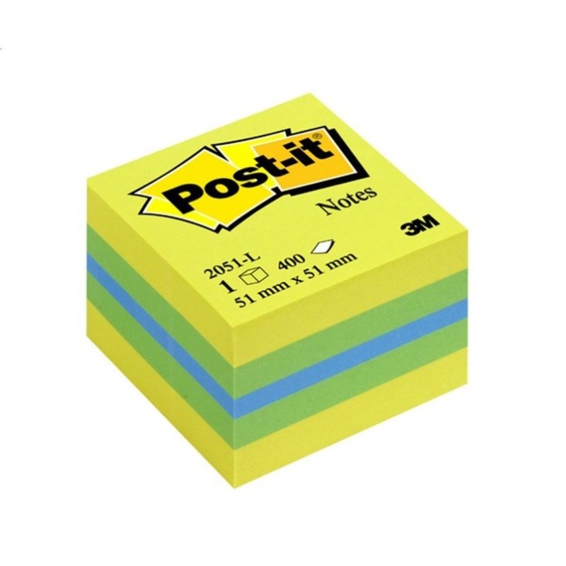 Lipnūs lapeliai 3M POST-IT kubas MINI 51x51mm, 400vnt, geltona sp.