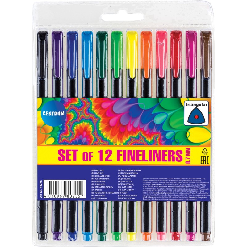 Rašiklių rinkinys CENTRUM FINELINERS 0,7mm 12 spalvų