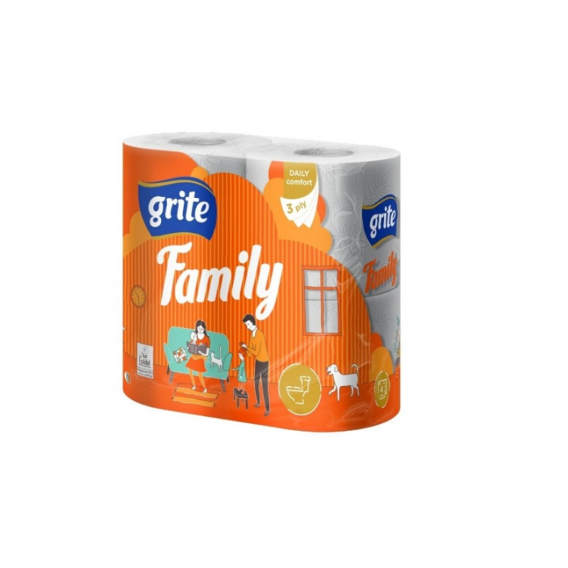 Tualetinis popierius ritinėlyje 4vnt. GRITE FAMILY 3 sl. įp.14