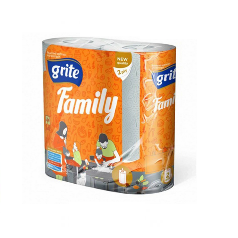 Popieriniai rankšluosčiai rulone 2vnt. po 15,3m. GRITE  FAMILY  įp.14