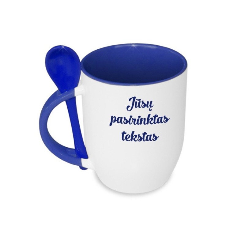 Puodelis su šaukšteliu 300 ml baltas/mėlynas sublimacija