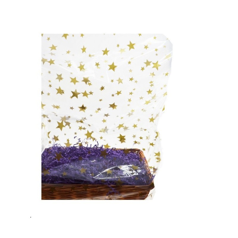 Dovanų maišelis celofaninis su žvaigždutėmis 20x35 cm