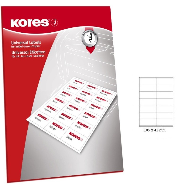 Lipnios etiketės KORES A4 105x41mm. 14 lip. 100l.
