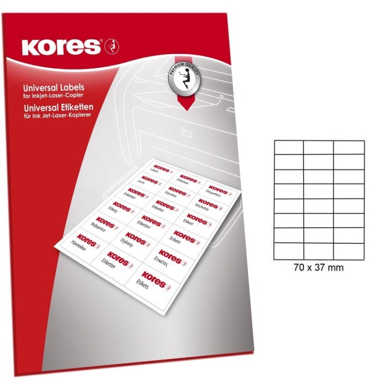 Lipnios etiketės KORES A4 70x37mm. 24lip. 25l.
