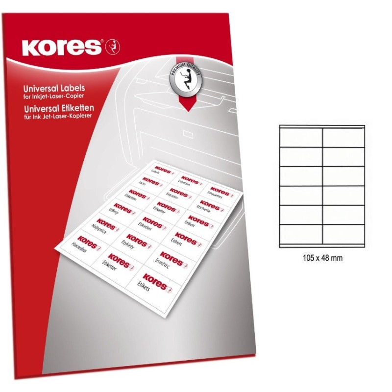 Lipnios etiketės KORES A4 105x48mm.12lip. 100l.