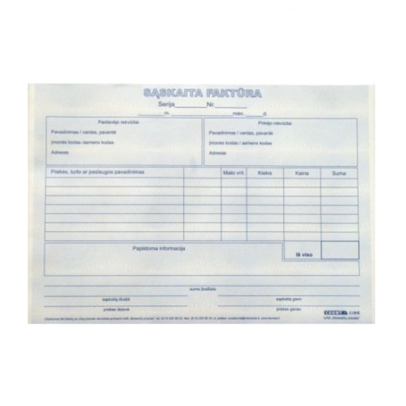 Sąskaita faktūra A5 savikopijuojanti 175-02