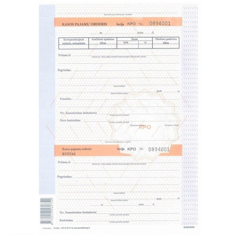 Kasos pajamų orderis A4 su numeriu 100vnt