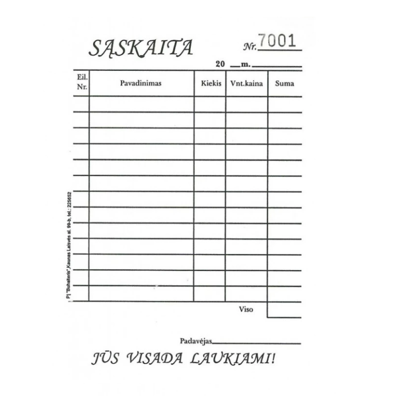 Sąskaitėlės barams paprastos A6, pakuotė 100l.