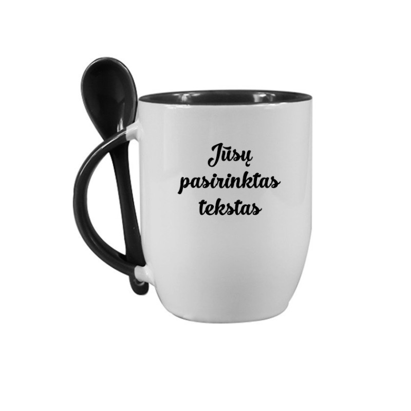 Puodelis su šaukšteliu 300 ml baltas/juodas sublimacija