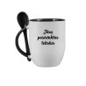 Puodelis su šaukšteliu 300 ml baltas/juodas sublimacija