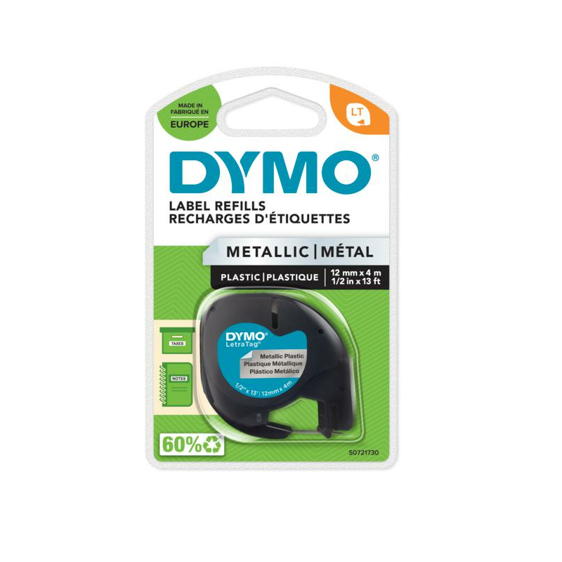 Juostelė DYMO LETRATAG 12mmx4m metalizuota, sidabro sp.