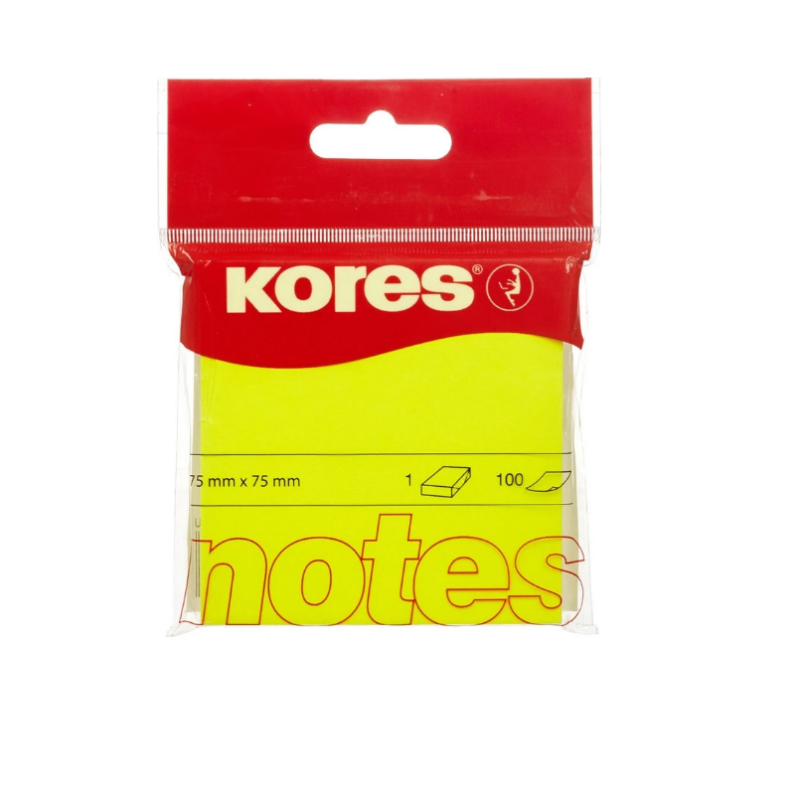 Lipnūs lapeliai KORES 75x75mm 100l. geltonos spalvos, įp.12 vnt.