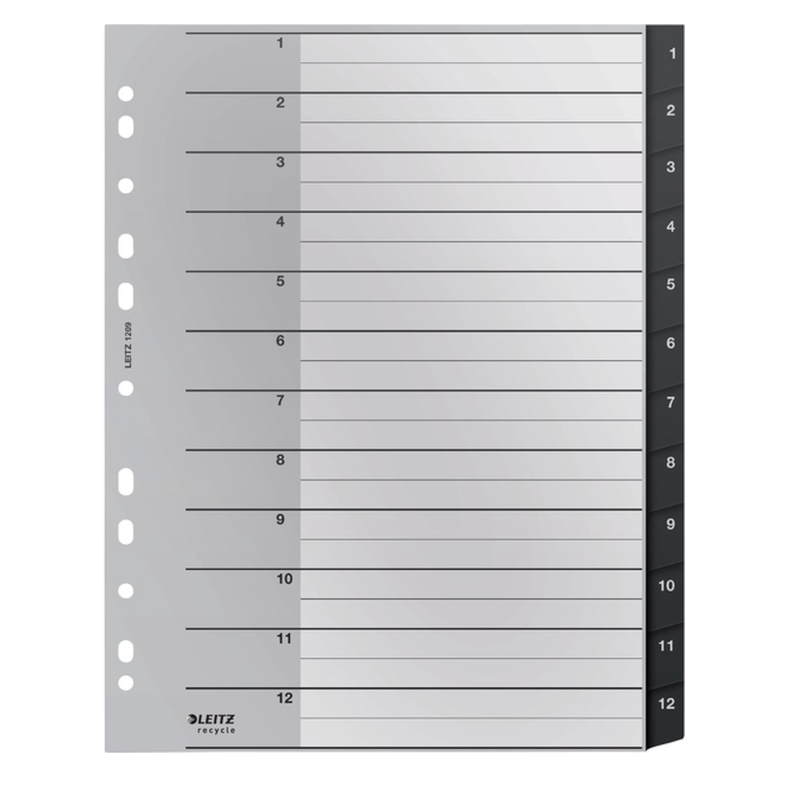 Skiriamieji lapai iš perdirbto plastiko A4 1-12 LEITZ, įp.10